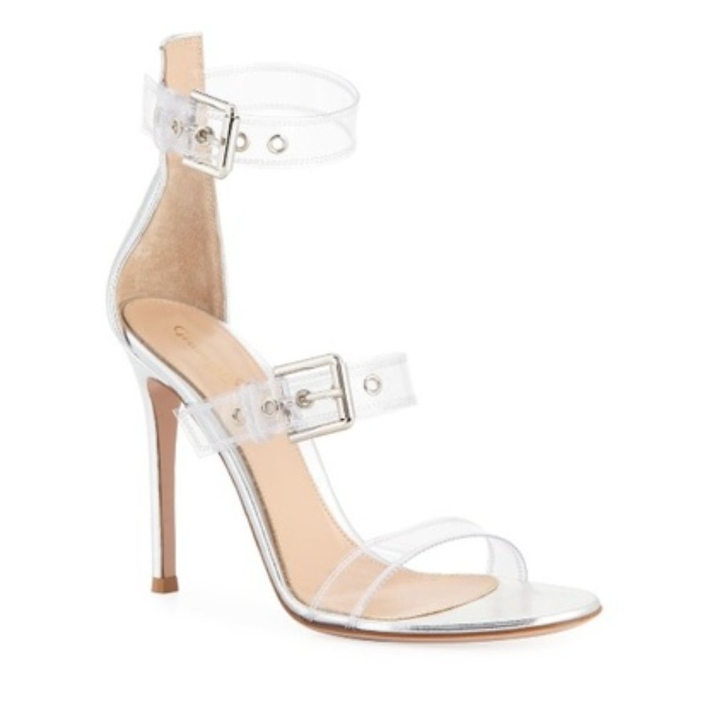 Gianvito Rossi  Milano Metallic Plexi High Women's Sandals Size: 8
